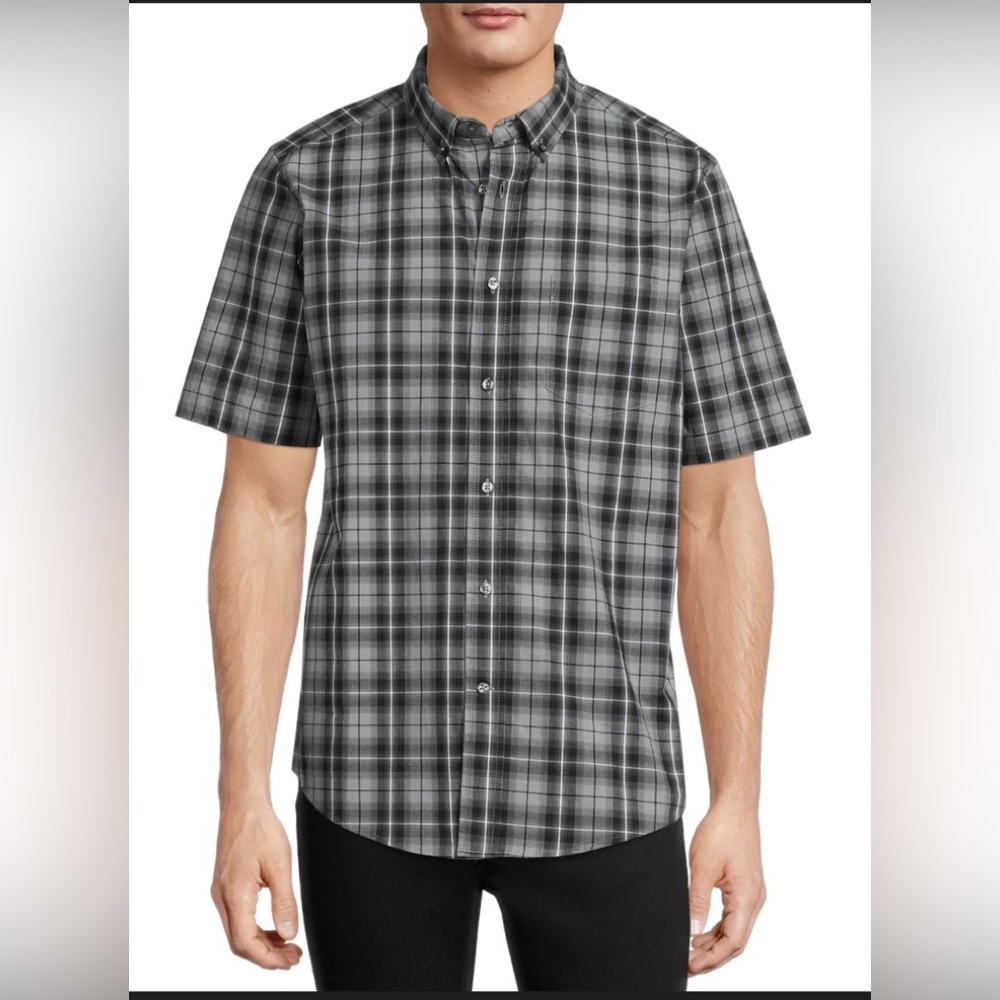 George Gray/Black Plaid Short Sleeve Button-Down Shirt Sz(3XL)